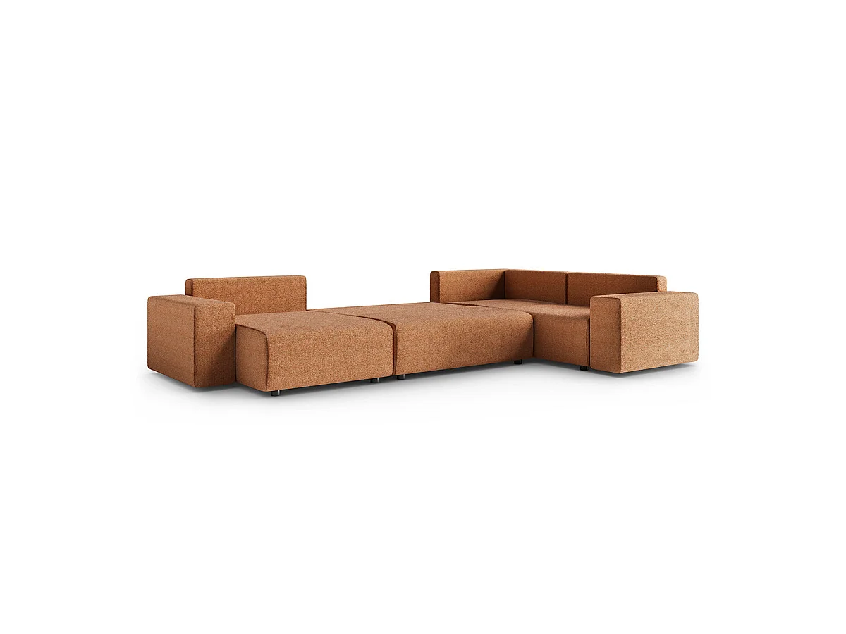 Canapé d'angle panoramique convertible 5 places avec coffre en tissu orange LORENZO