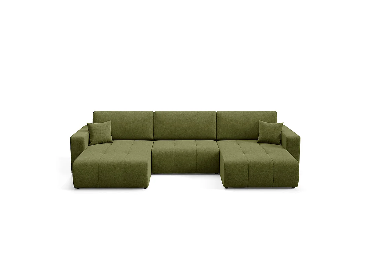 Canapé convertible 5 places avec coffre en tissu vert GIULIA