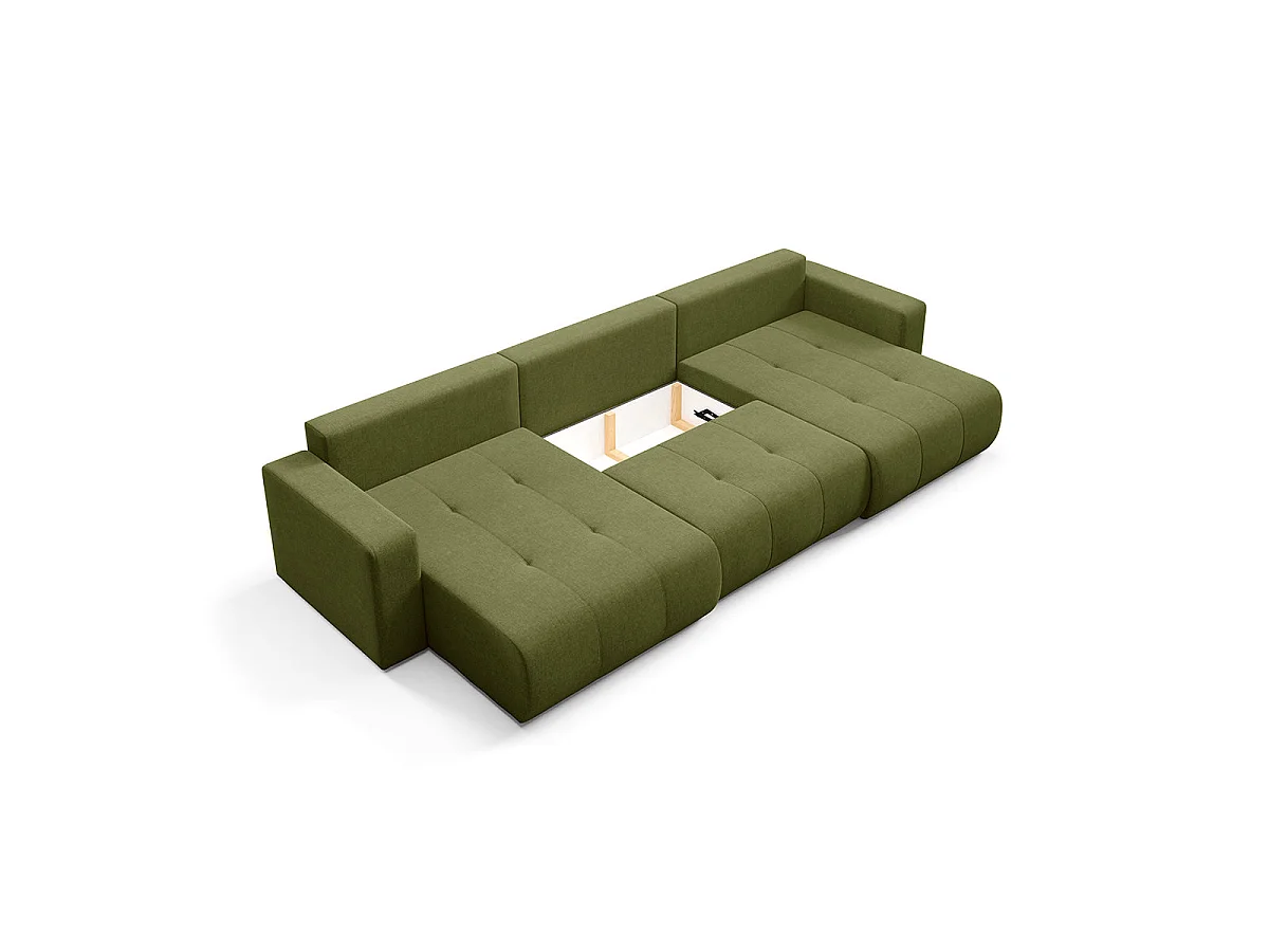 Canapé convertible 5 places avec coffre en tissu vert GIULIA