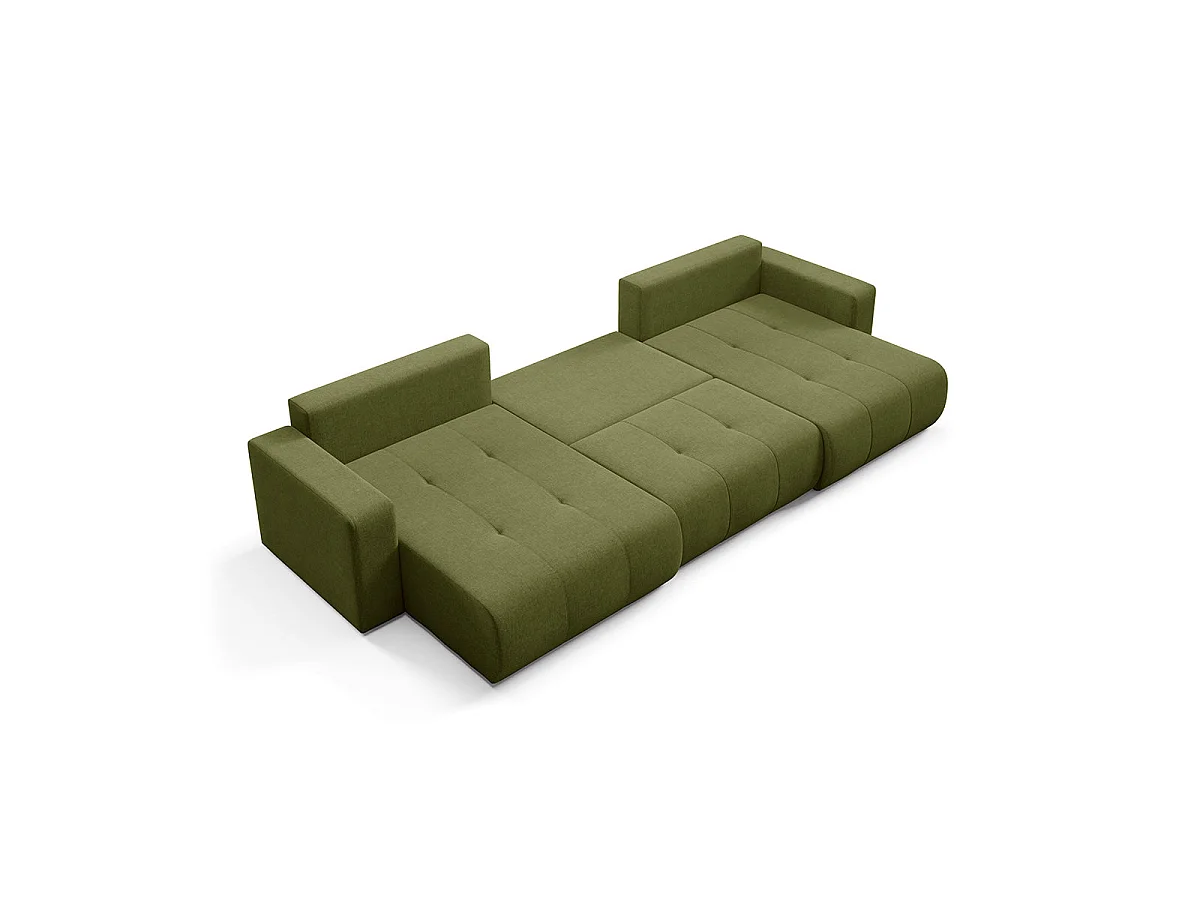 Canapé convertible 5 places avec coffre en tissu vert GIULIA