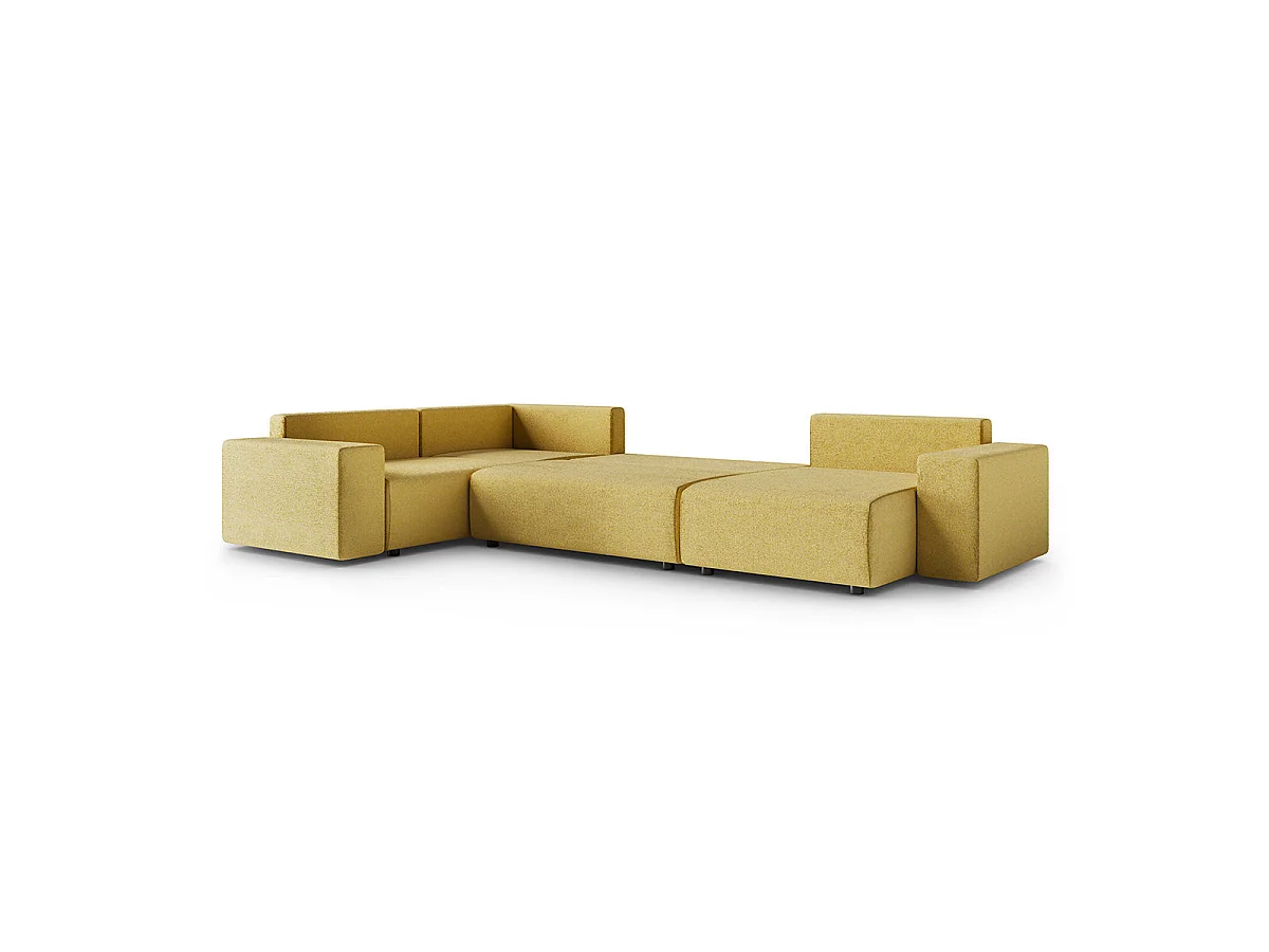 Canapé d'angle panoramique convertible 5 places avec coffre en tissu jaune LORENZO