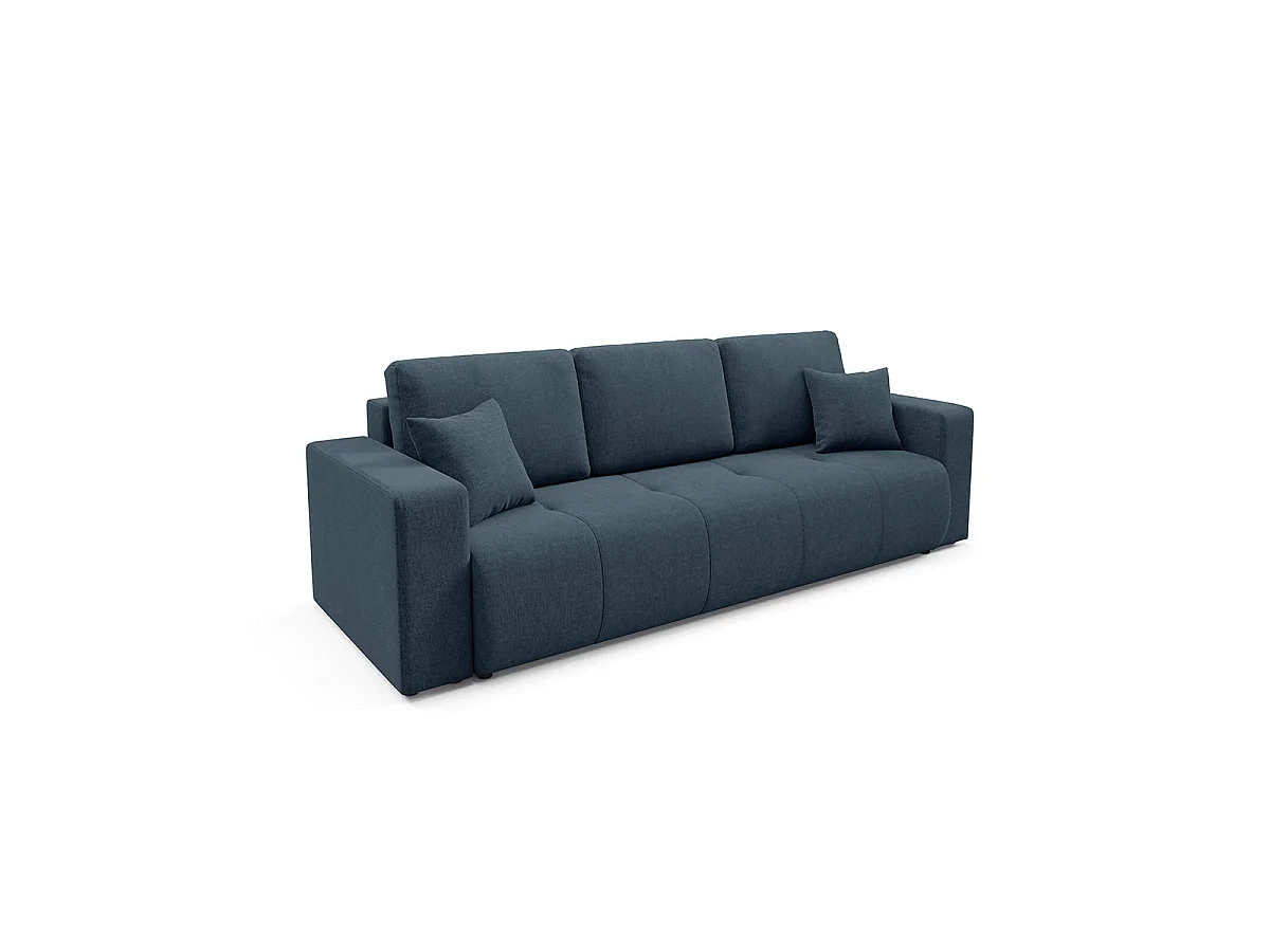 Canapé convertible 3 places avec coffre en tissu bleu GIULIA