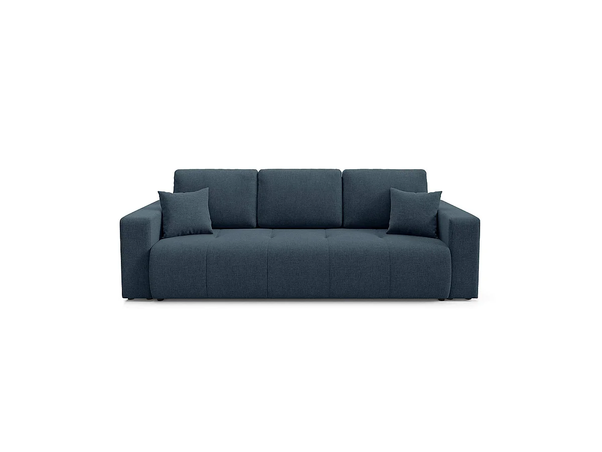 Canapé convertible 3 places avec coffre en tissu bleu GIULIA