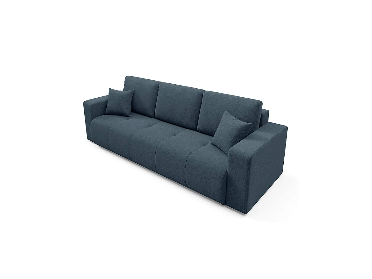 Canapé convertible 3 places avec coffre en tissu bleu GIULIA