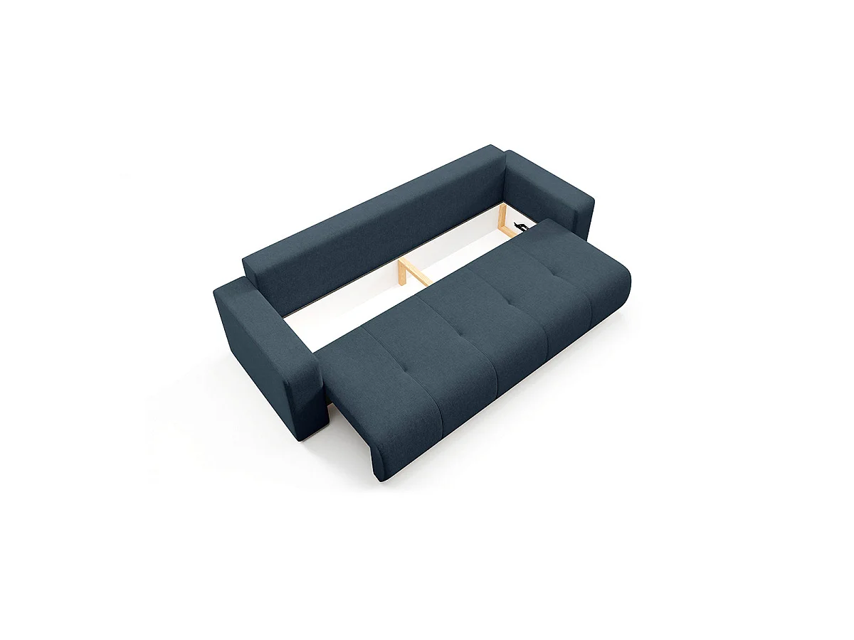 Canapé convertible 3 places avec coffre en tissu bleu GIULIA