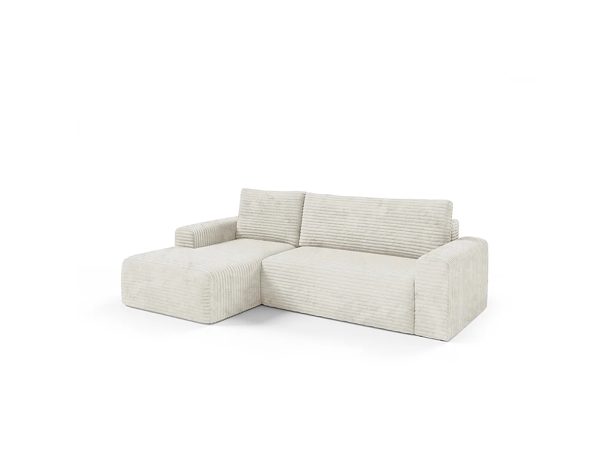 Canapé d'angle gauche convertible 3 places avec coffre en tissu blanc ROMEO