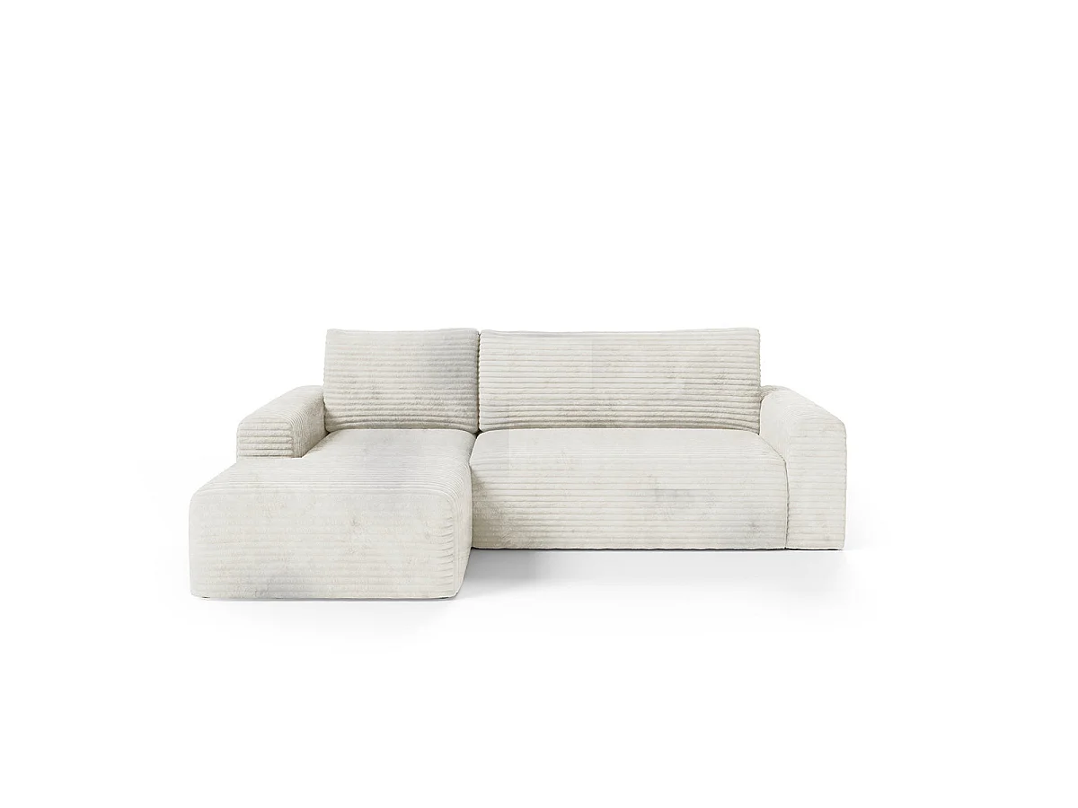 Canapé d'angle gauche convertible 3 places avec coffre en tissu blanc ROMEO