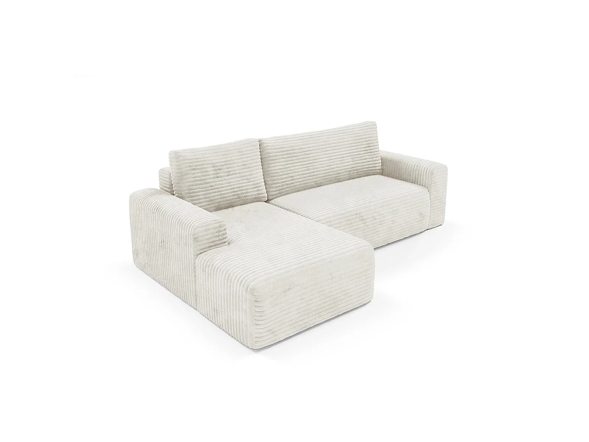 Canapé d'angle gauche convertible 3 places avec coffre en tissu blanc ROMEO