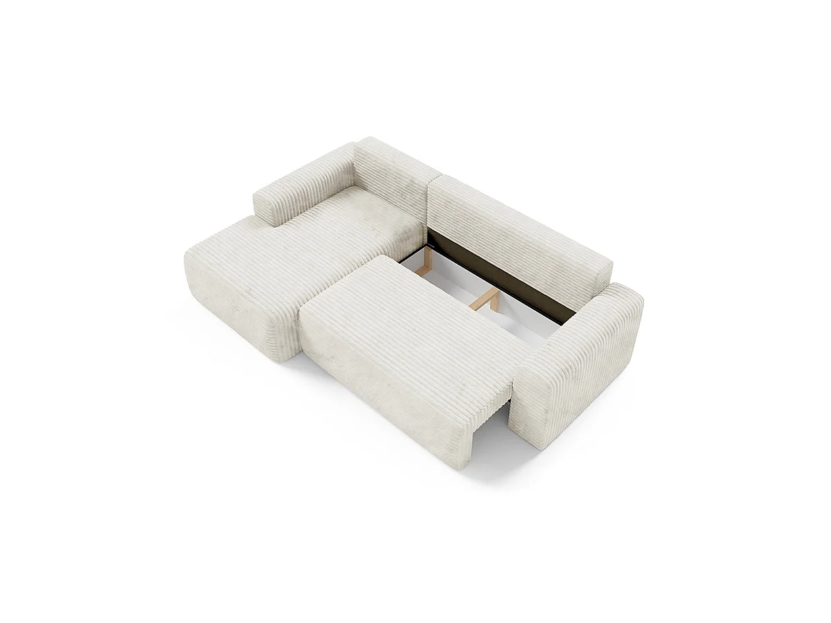 Canapé d'angle gauche convertible 3 places avec coffre en tissu blanc ROMEO