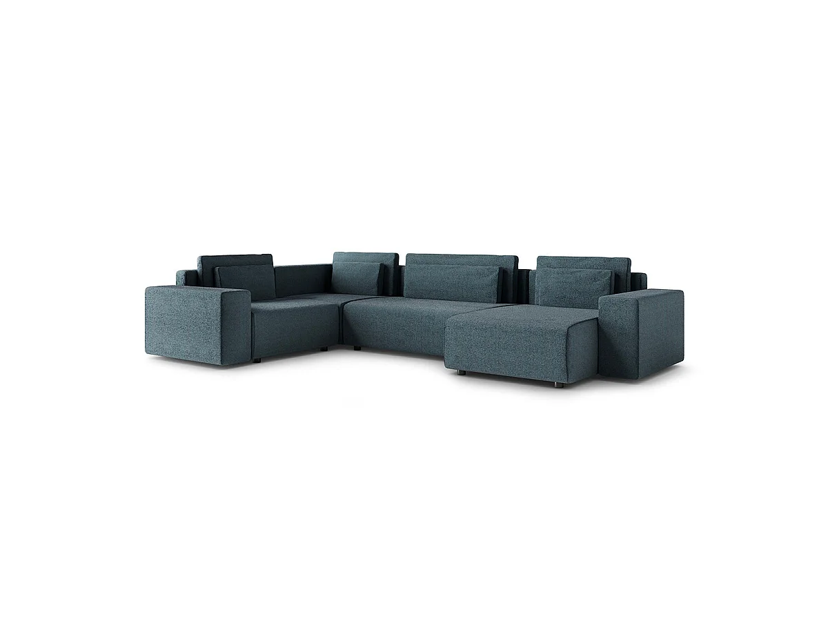 Canapé d'angle panoramique convertible 5 places avec coffre en tissu gris foncé LORENZO