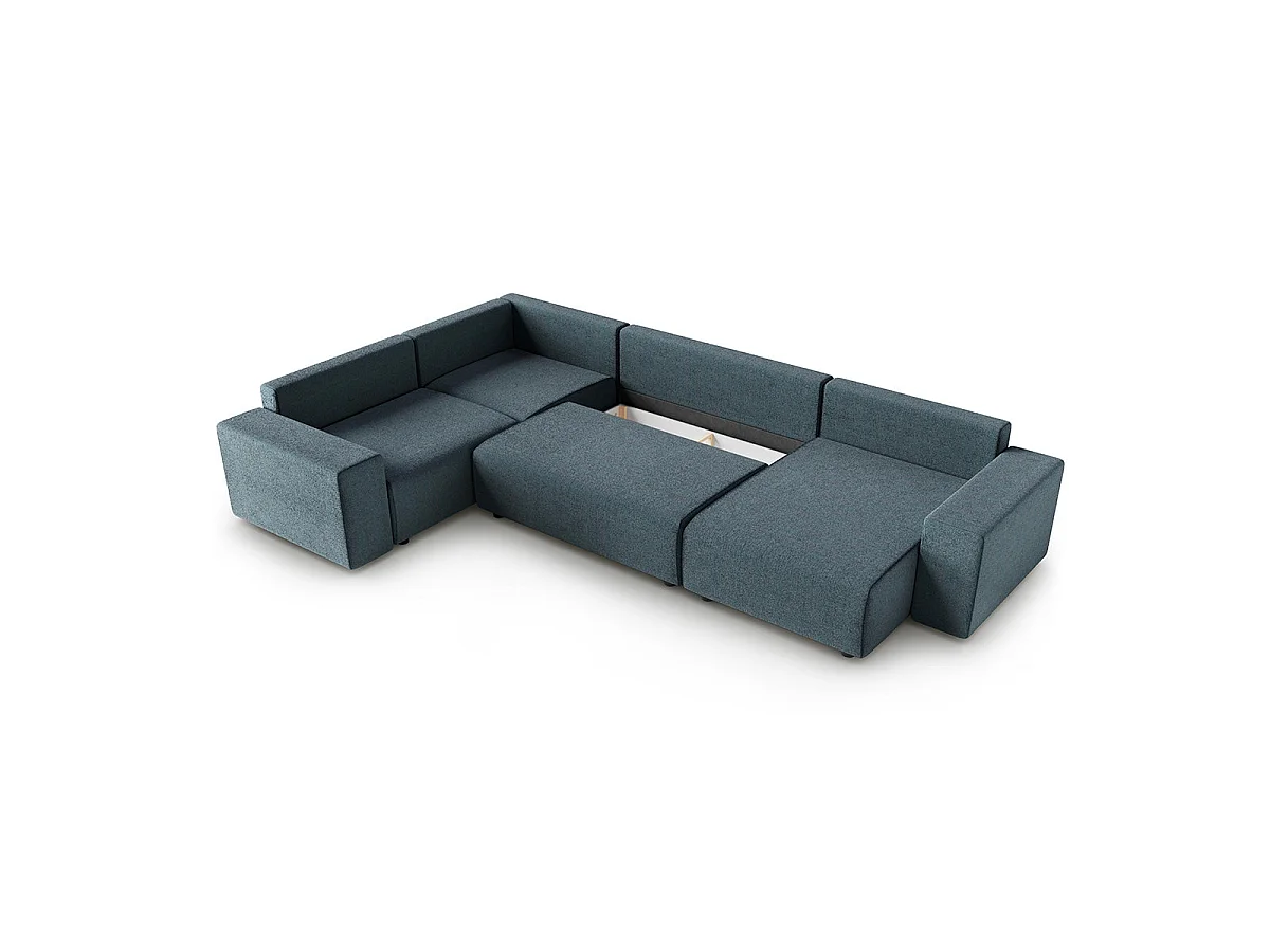 Canapé d'angle panoramique convertible 5 places avec coffre en tissu gris foncé LORENZO