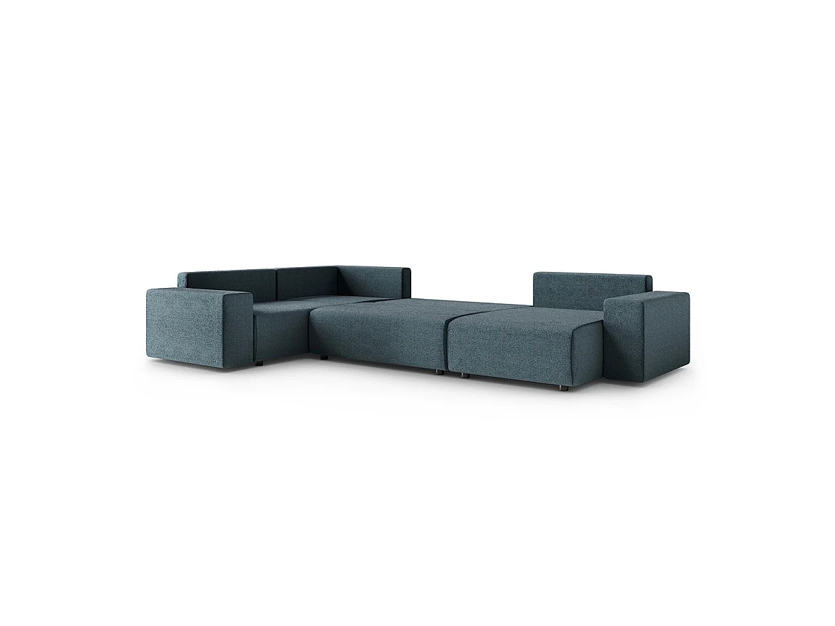 Canapé d'angle panoramique convertible 5 places avec coffre en tissu gris foncé LORENZO