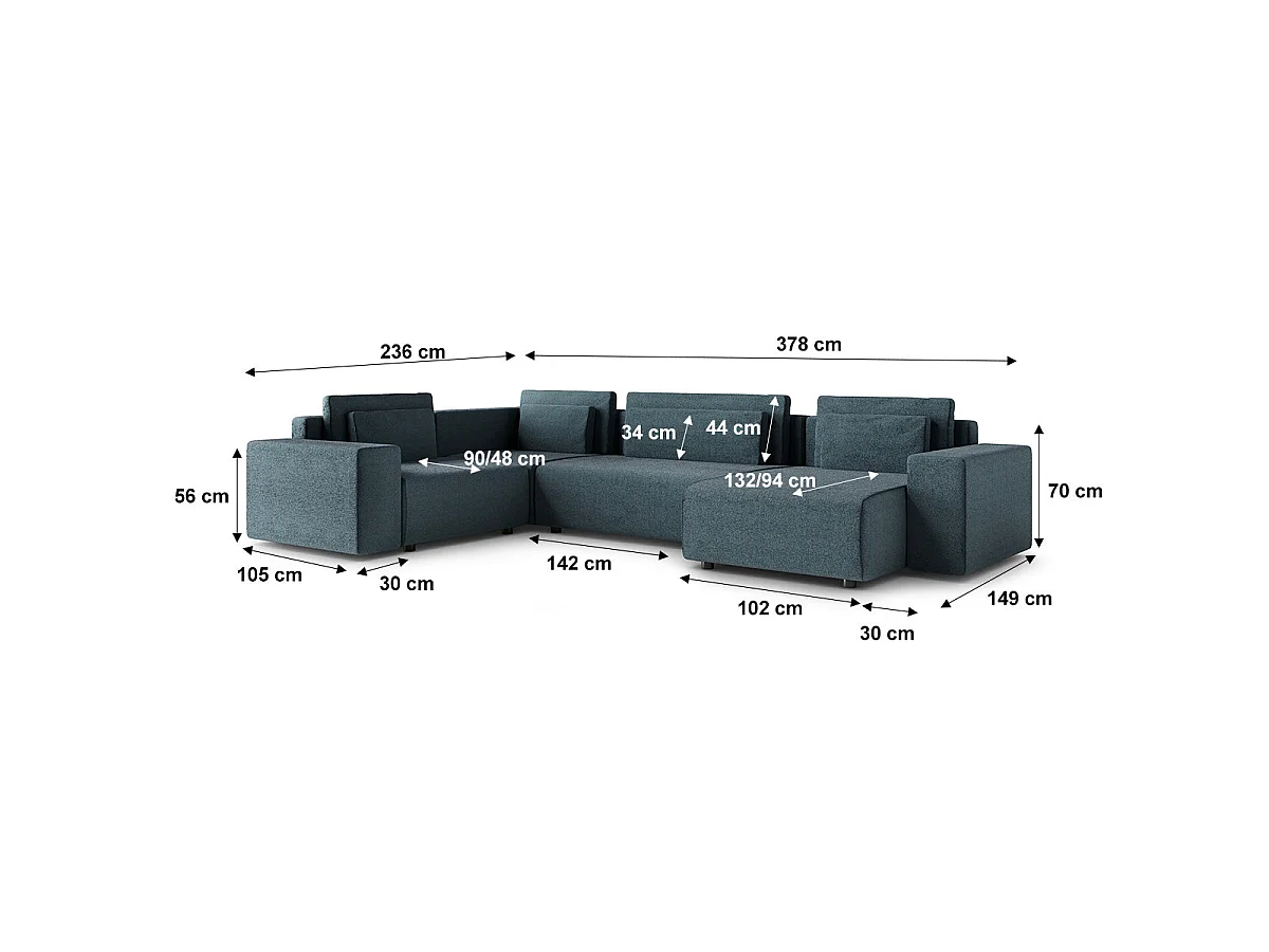 Canapé d'angle panoramique convertible 5 places avec coffre en tissu gris foncé LORENZO