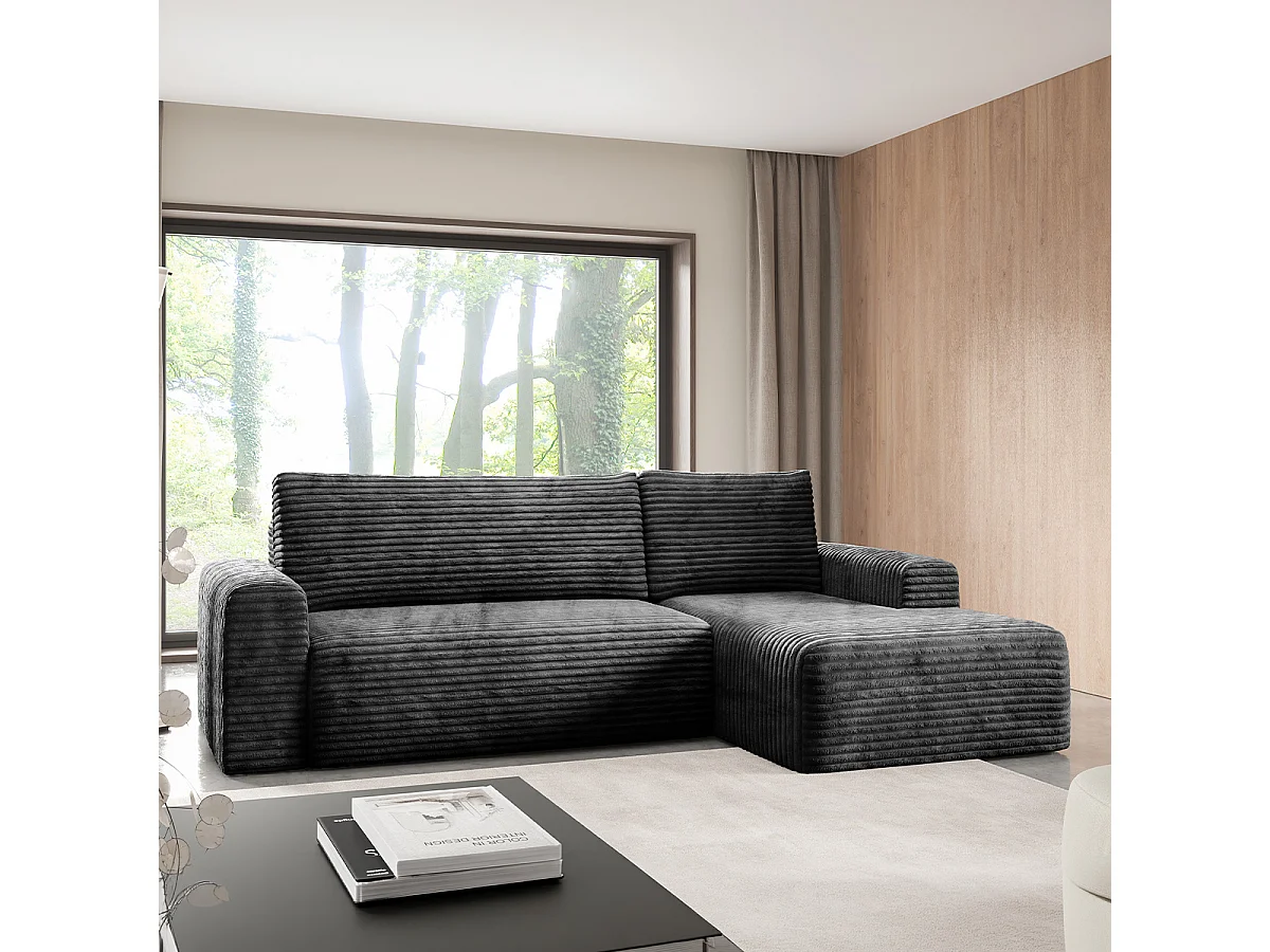 Canapé d'angle droit convertible 3 places avec coffre Romeo Noir