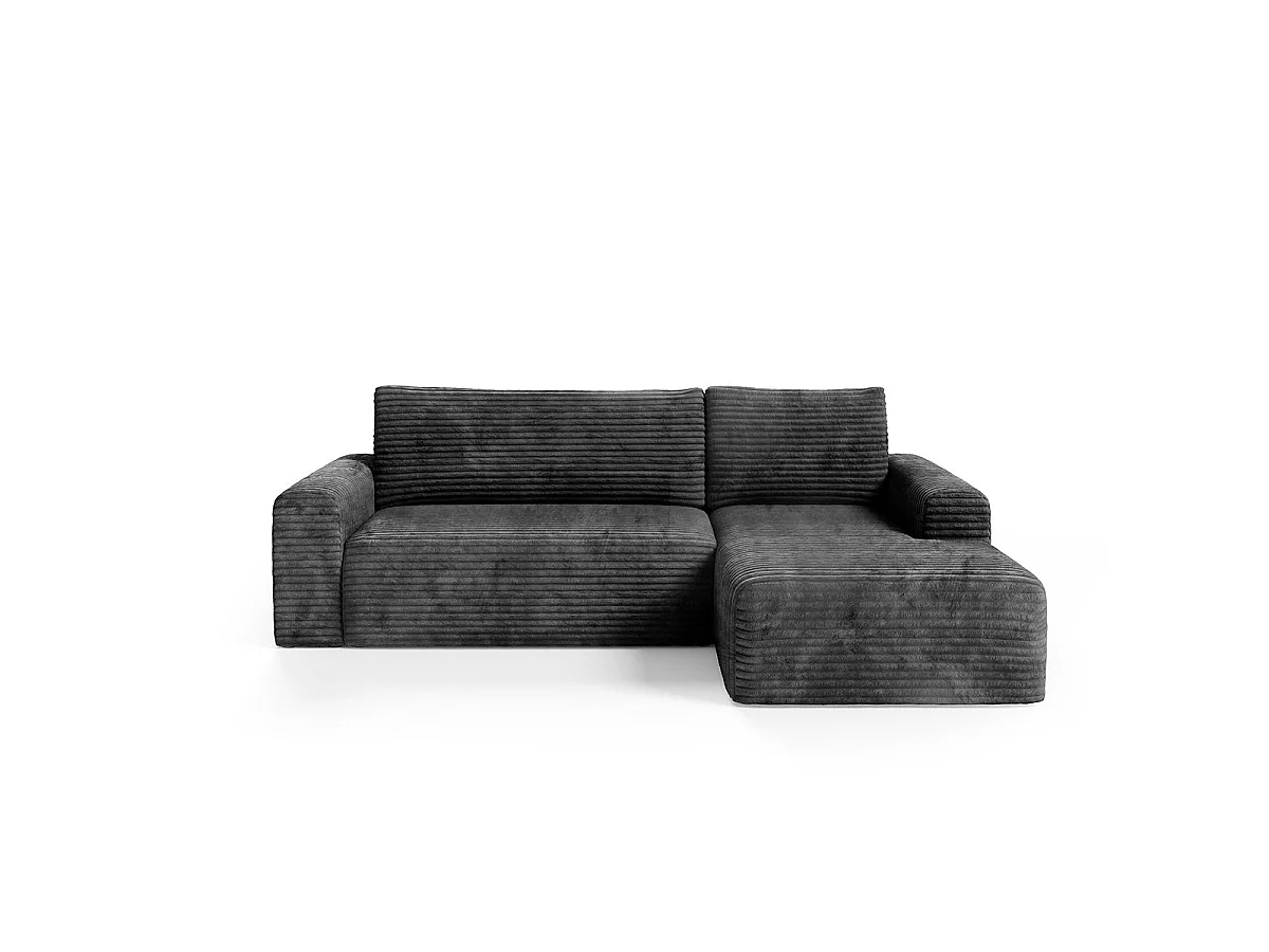 Canapé d'angle droit convertible 3 places avec coffre en tissu noir ROMEO