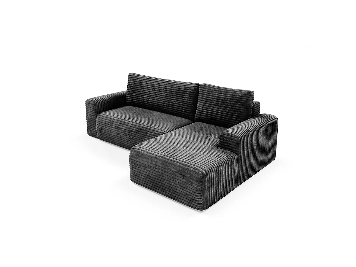 Canapé d'angle droit convertible 3 places avec coffre en tissu noir ROMEO