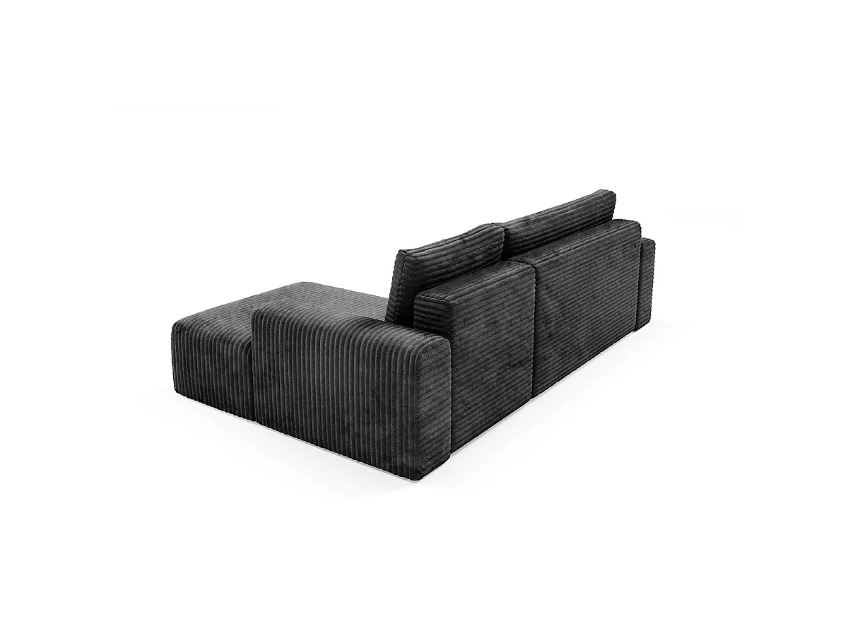 Canapé d'angle droit convertible 3 places avec coffre en tissu noir ROMEO