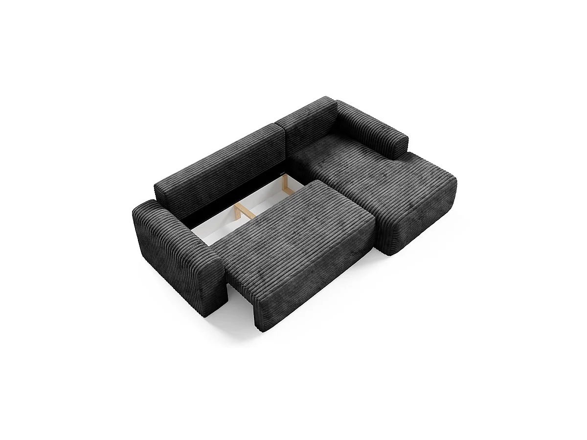 Canapé d'angle droit convertible 3 places avec coffre en tissu noir ROMEO