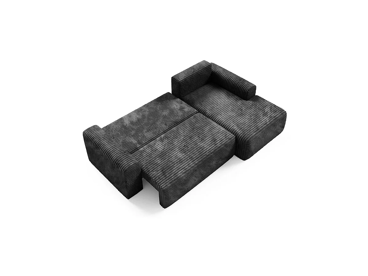 Canapé d'angle droit convertible 3 places avec coffre en tissu noir ROMEO
