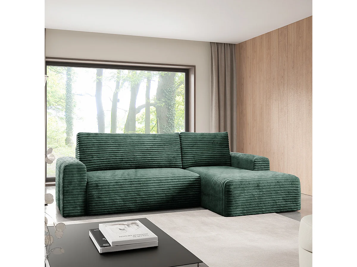 Canapé d'angle droit convertible 3 places avec coffre Romeo Vert sapin