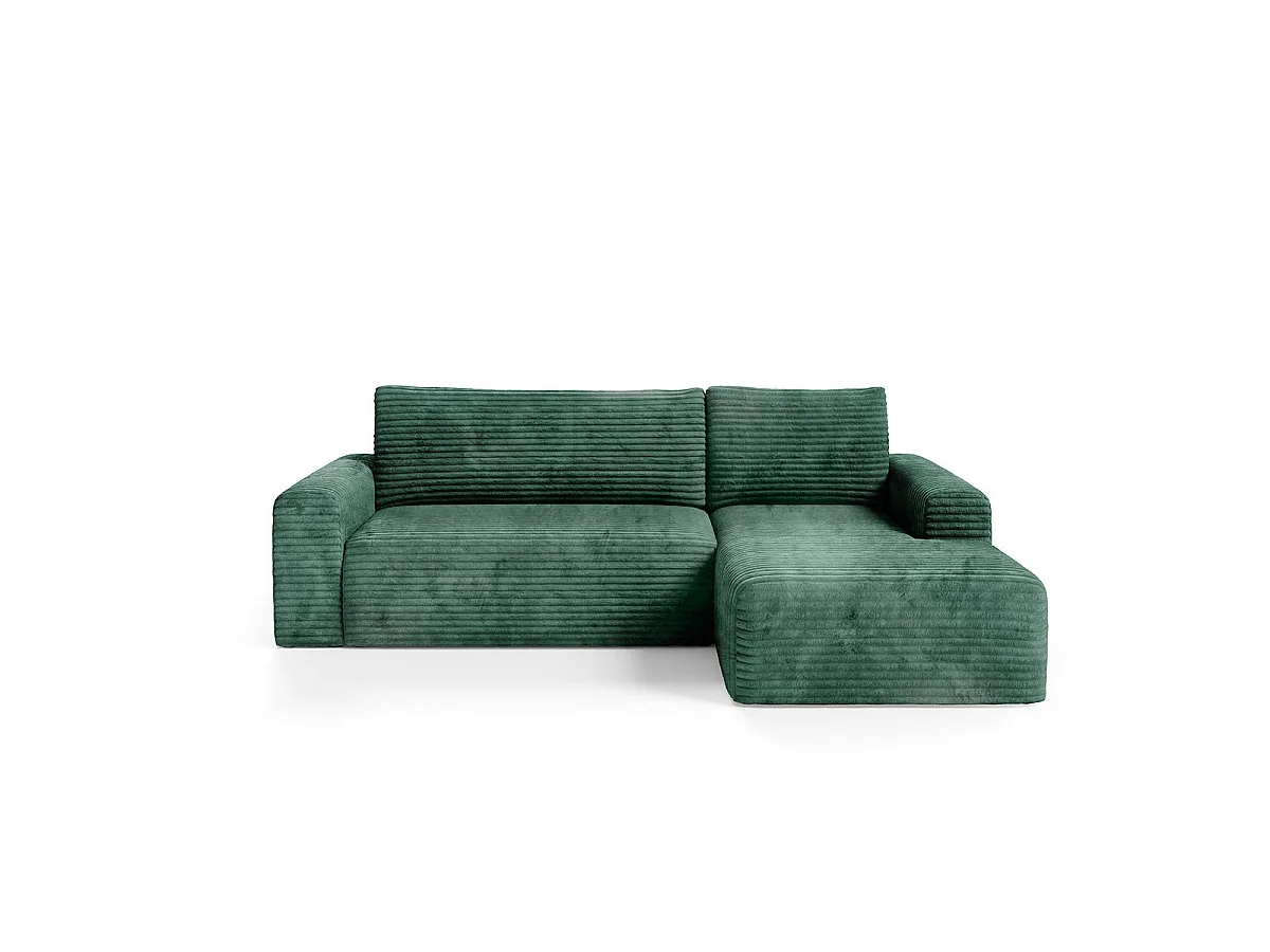 Canapé d'angle droit convertible 3 places avec coffre en tissu vert sapin ROMEO