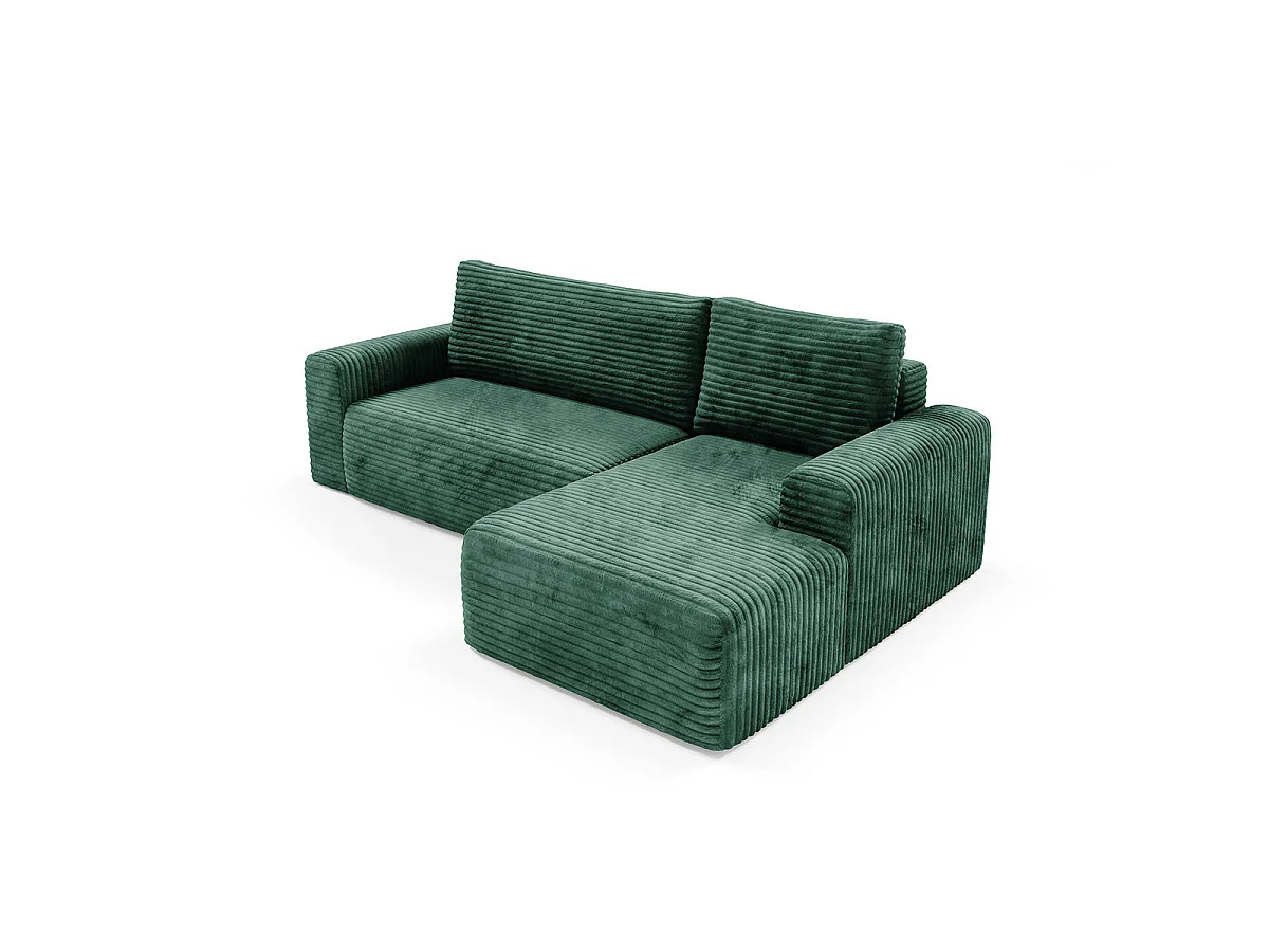 Canapé d'angle droit convertible 3 places avec coffre en tissu vert sapin ROMEO