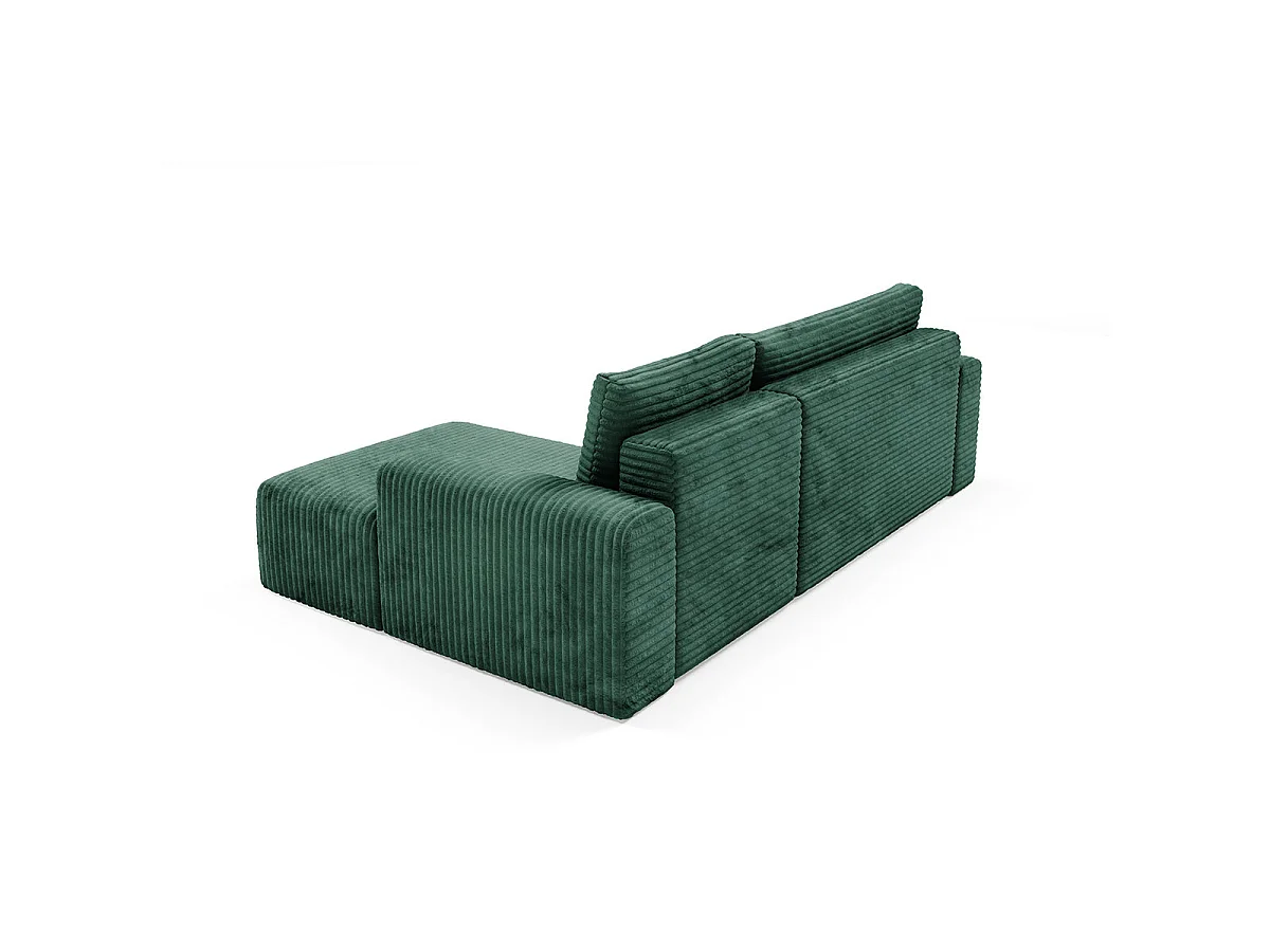 Canapé d'angle droit convertible 3 places avec coffre en tissu vert sapin ROMEO