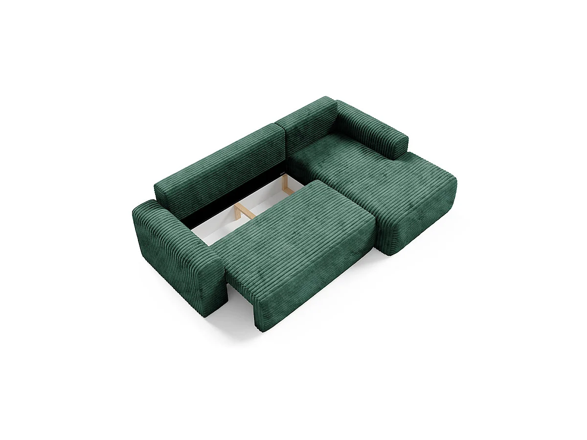 Canapé d'angle droit convertible 3 places avec coffre en tissu vert sapin ROMEO