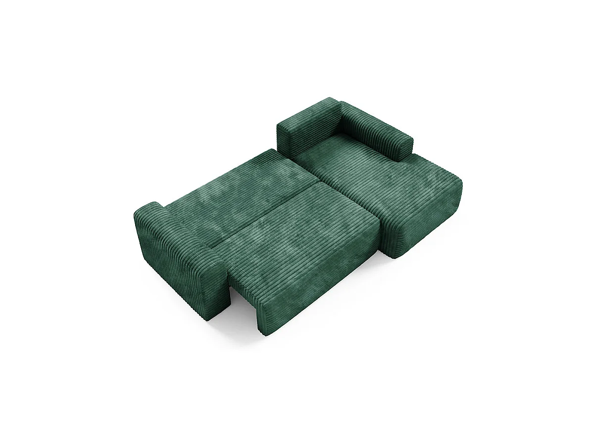 Canapé d'angle droit convertible 3 places avec coffre en tissu vert sapin ROMEO