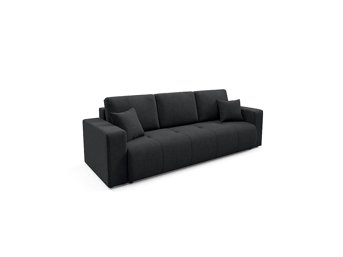Canapé convertible 3 places avec coffre en tissu noir GIULIA
