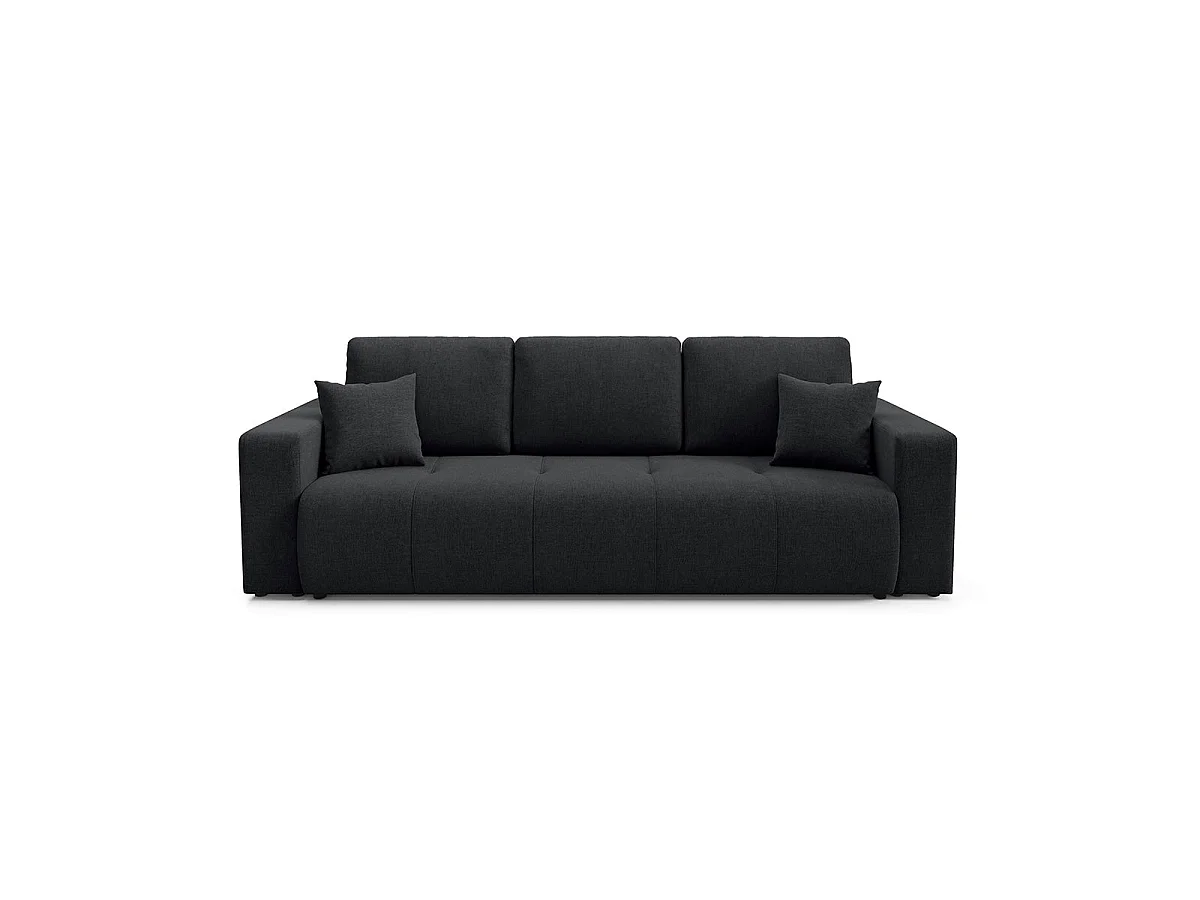 Canapé convertible 3 places avec coffre en tissu noir GIULIA