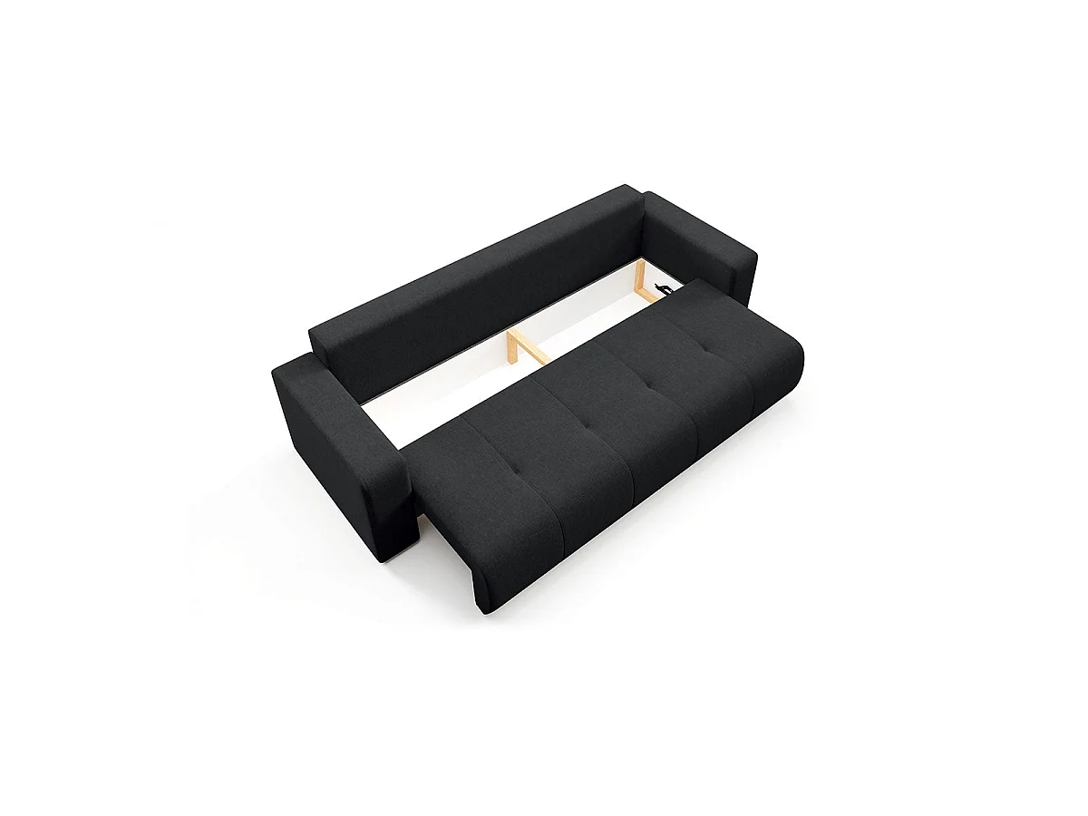 Canapé convertible 3 places avec coffre en tissu noir GIULIA