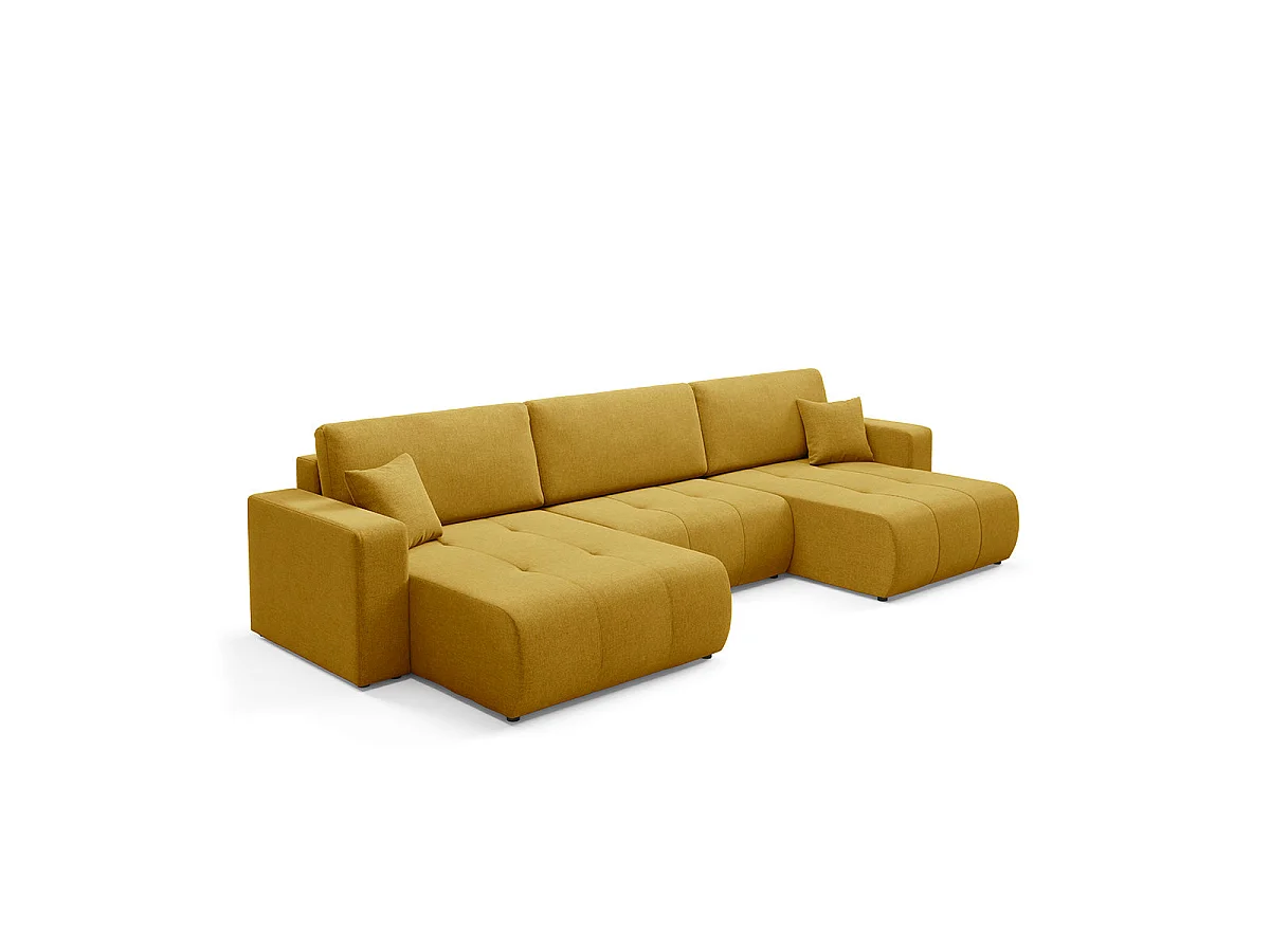 Canapé convertible 5 places avec coffre en tissu jaune moutarde GIULIA