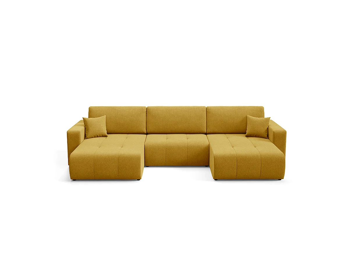 Canapé convertible 5 places avec coffre en tissu jaune moutarde GIULIA