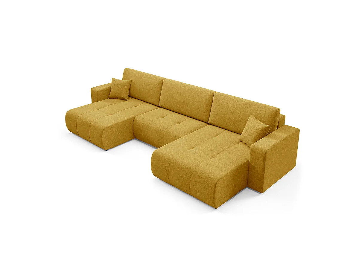 Canapé convertible 5 places avec coffre en tissu jaune moutarde GIULIA
