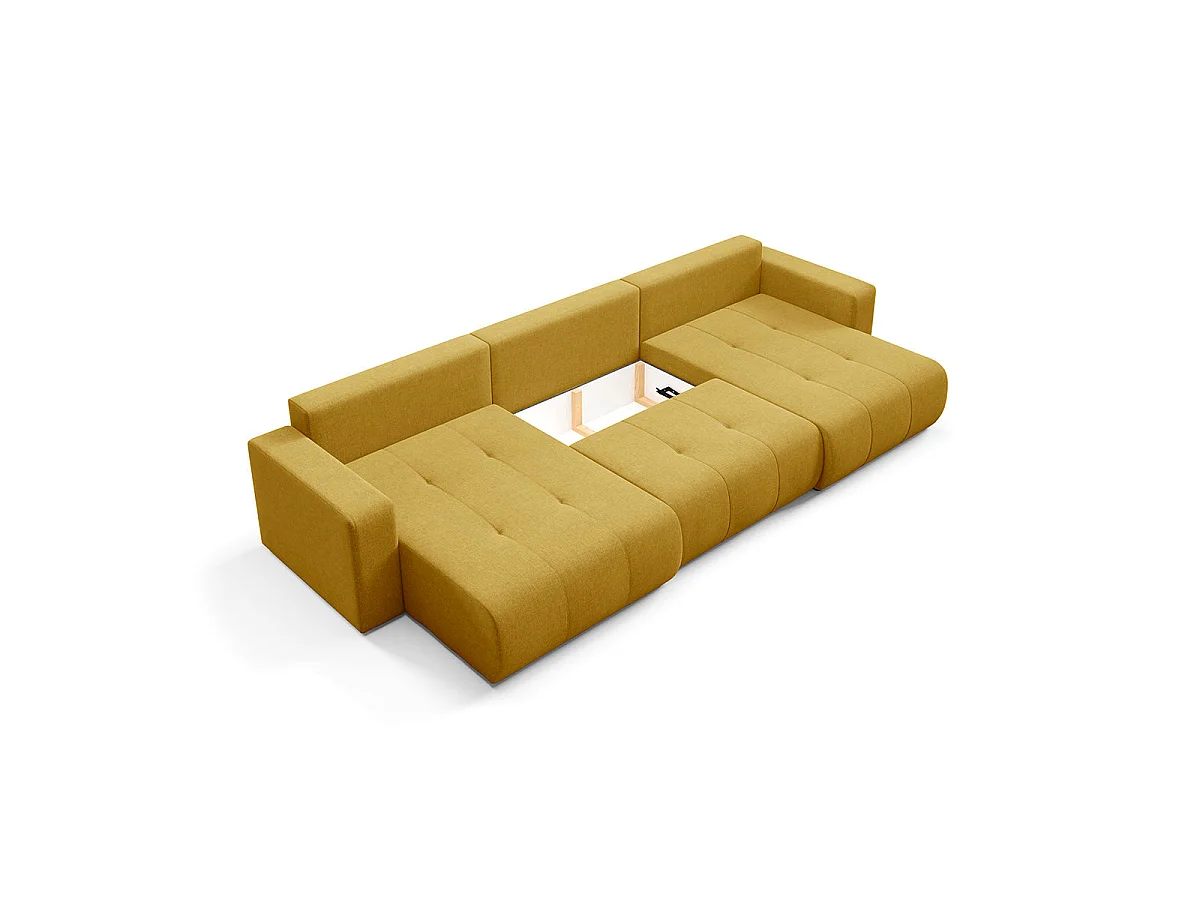 Canapé convertible 5 places avec coffre en tissu jaune moutarde GIULIA