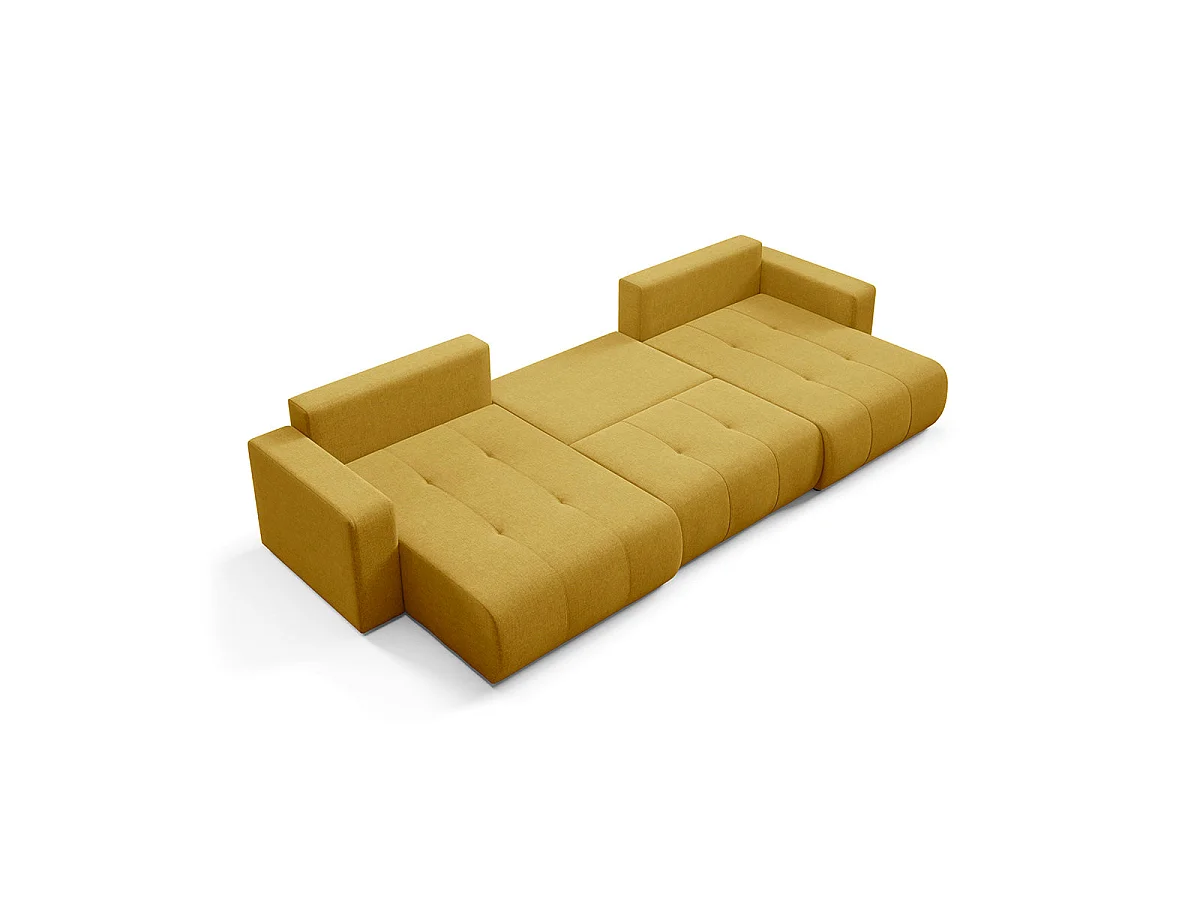 Canapé convertible 5 places avec coffre en tissu jaune moutarde GIULIA