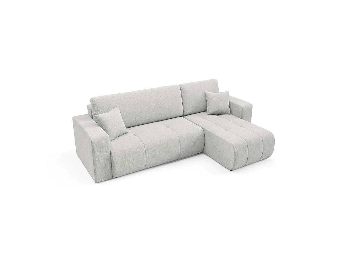 Canapé d'angle convertible 3 places réversible avec coffre en tissu gris clair VASCO