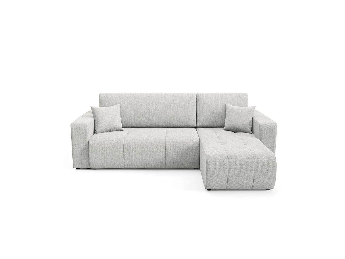 Canapé d'angle convertible 3 places réversible avec coffre en tissu gris clair VASCO