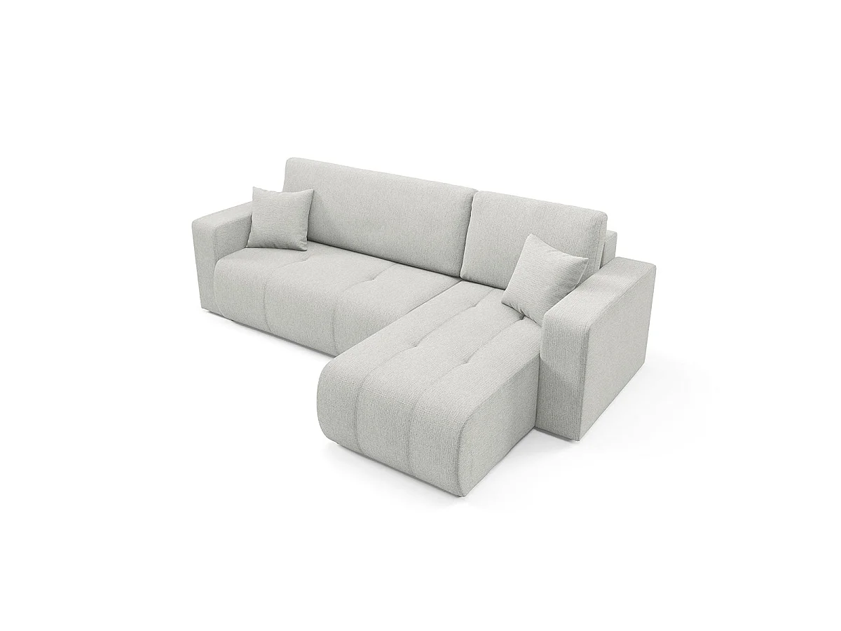 Canapé d'angle convertible 3 places réversible avec coffre en tissu gris clair VASCO