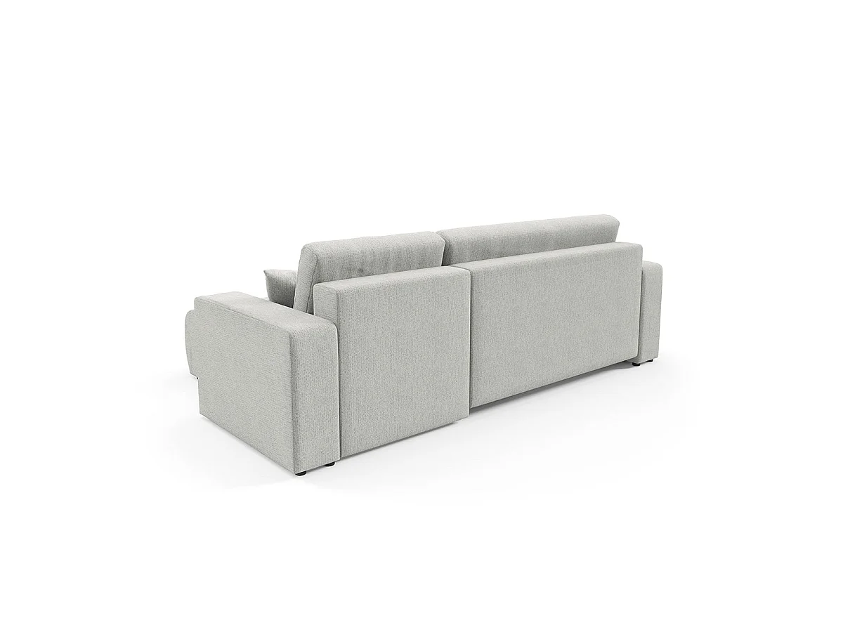 Canapé d'angle convertible 3 places réversible avec coffre en tissu gris clair VASCO