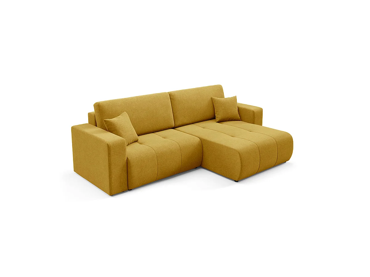 Canapé d'angle convertible 3 places réversible avec coffre en tissu jaune moutarde GIULIA