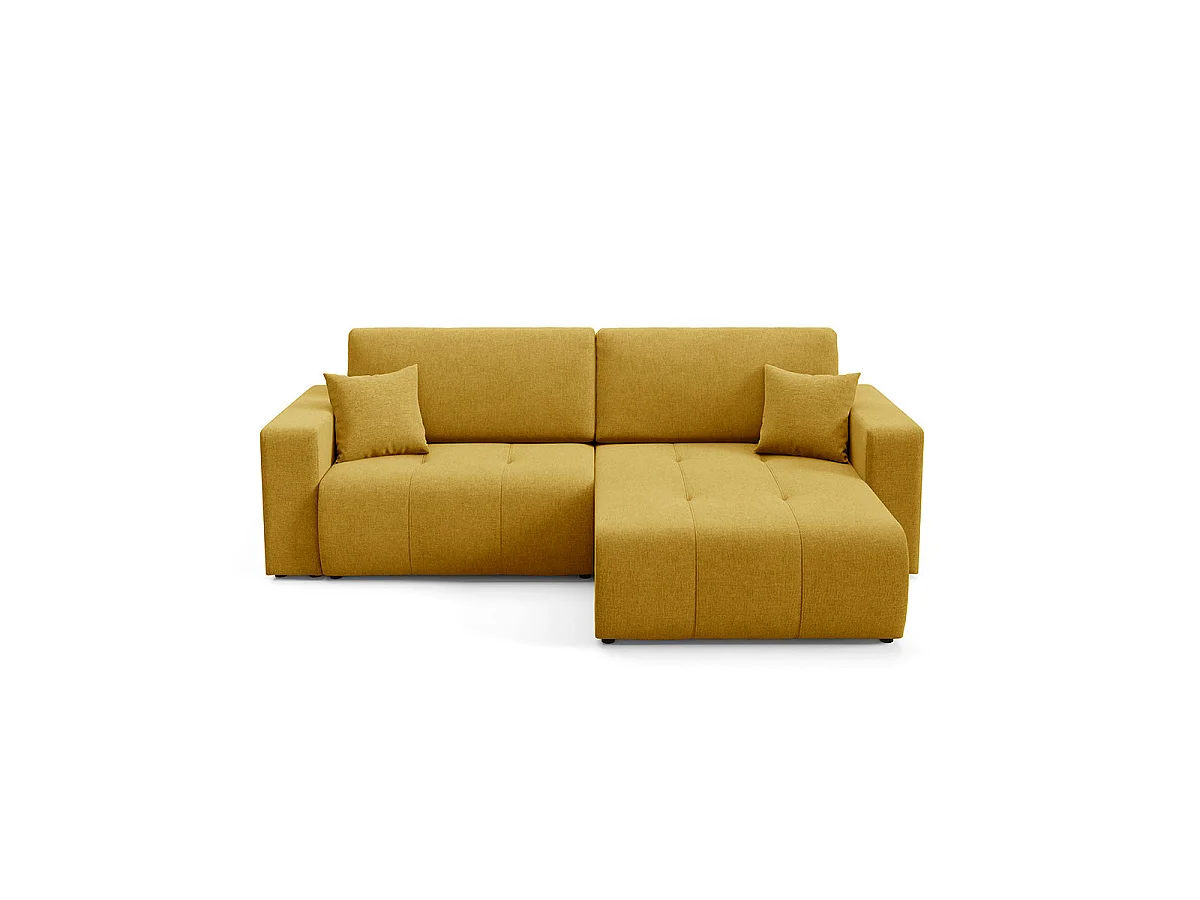 Canapé d'angle convertible 3 places réversible avec coffre en tissu jaune moutarde GIULIA