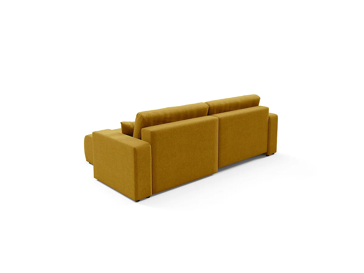 Canapé d'angle convertible 3 places réversible avec coffre en tissu jaune moutarde GIULIA
