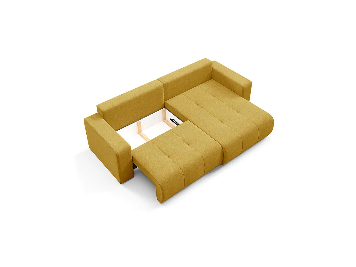 Canapé d'angle convertible 3 places réversible avec coffre en tissu jaune moutarde GIULIA
