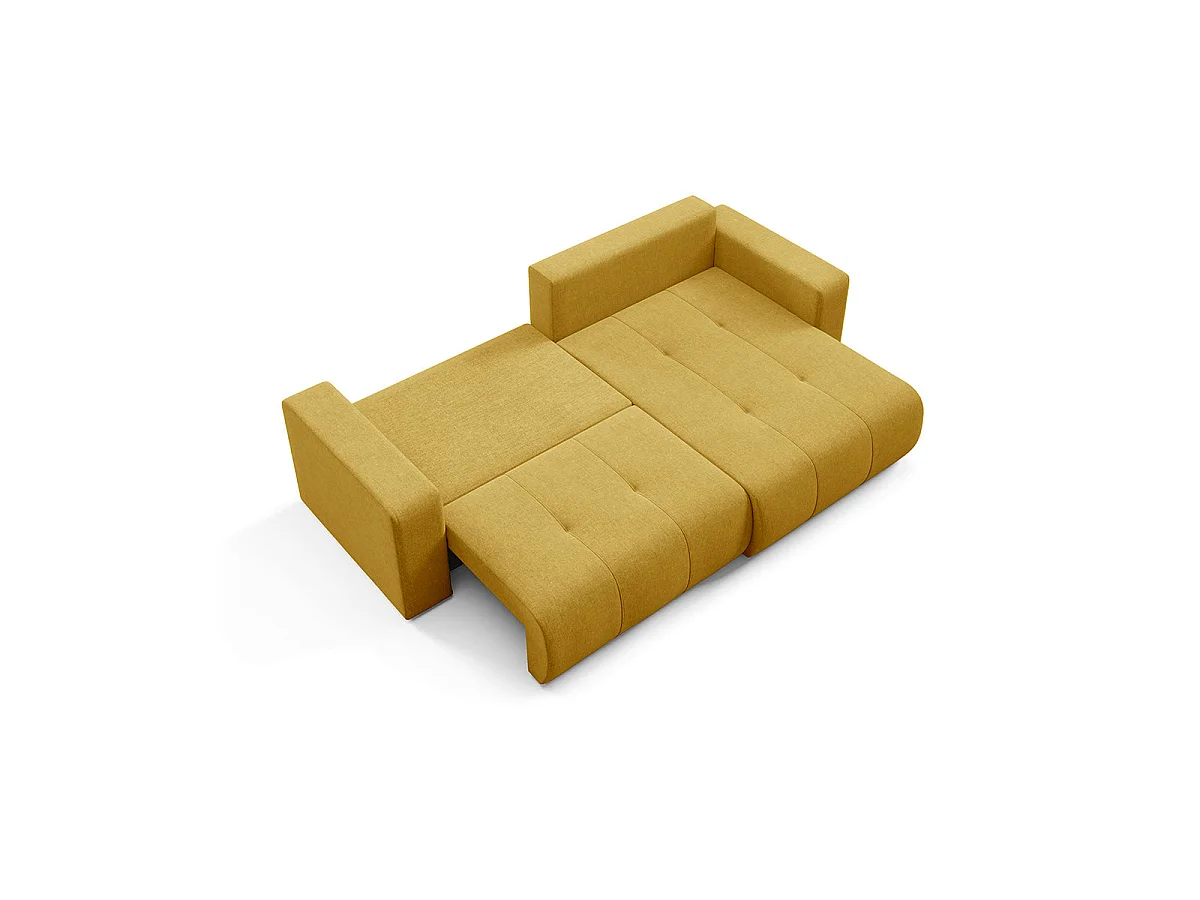 Canapé d'angle convertible 3 places réversible avec coffre en tissu jaune moutarde GIULIA