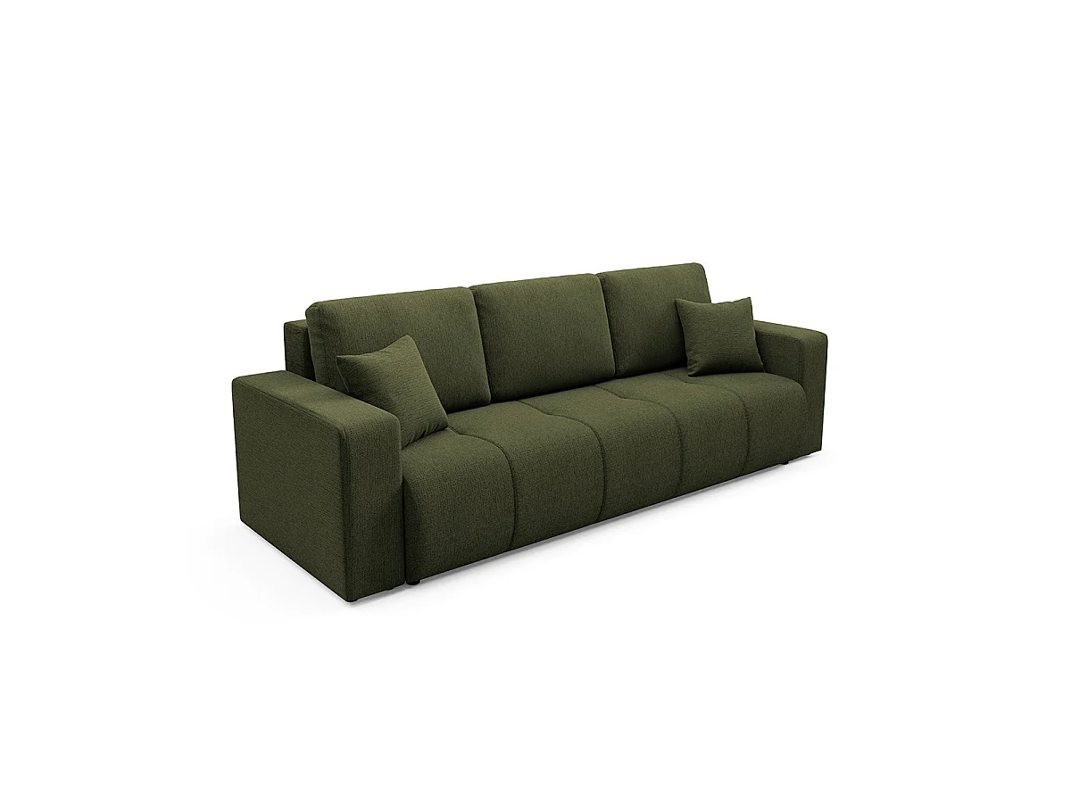 Canapé convertible 3 places avec coffre en tissu vert VASCO