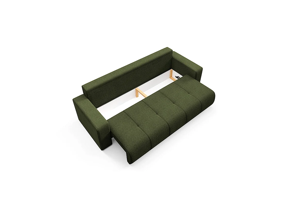 Canapé convertible 3 places avec coffre en tissu vert VASCO