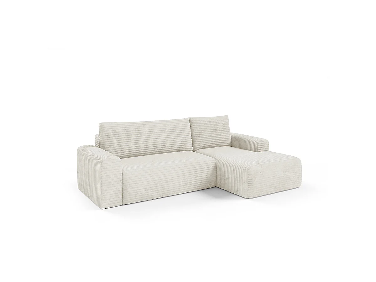 Canapé d'angle droit convertible 3 places avec coffre en tissu blanc ROMEO