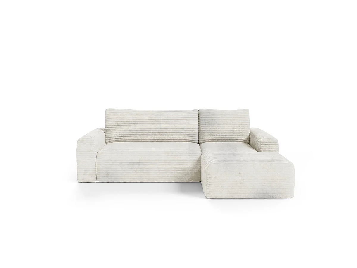 Canapé d'angle droit convertible 3 places avec coffre en tissu blanc ROMEO